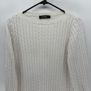 Polo Ralph Lauren White Cable Knit Pullover Sweater Women XL‎